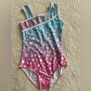 Starry Pink and Blue Gymnastics Leotard and Shorts